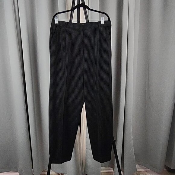 Larry Levine Stretch Black Striped Pants Size 16W - Picture 1 of 10
